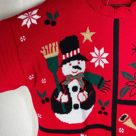 NUTCRACKER Christmas Holiday Sweater Size L Red Embellished Angel Snowman Winter - Picture 5 of 16